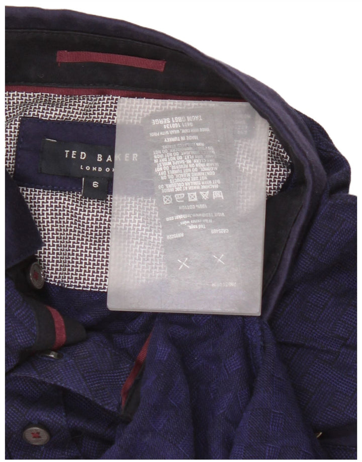 Ted Baker Herren-Poloshirt, Größe 6 2XL, marineblau karierte Baumwolle