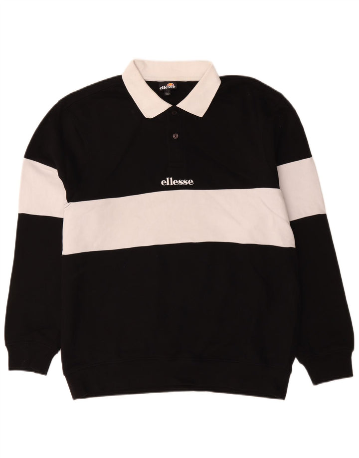 Ellesse Herren-Sweatshirt mit Polokragen, Mittelschwarz, Baumwolle mit Blockfarben