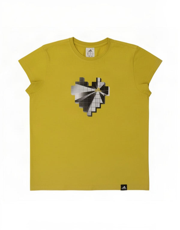 Adidas Damen Graphic T-Shirt Top UK 12/14 Mittelgelbe Baumwolle