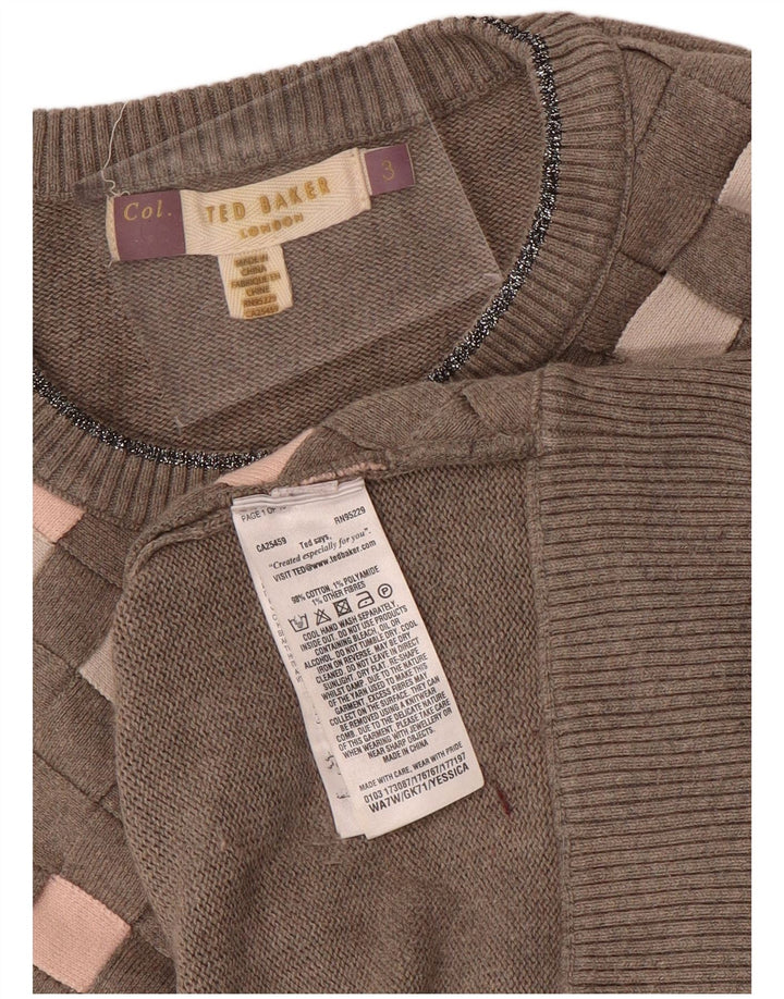 Ted Baker Damen-Pullover mit Rundhalsausschnitt, Größe 3, mittelgrau, Argyle/Diamant