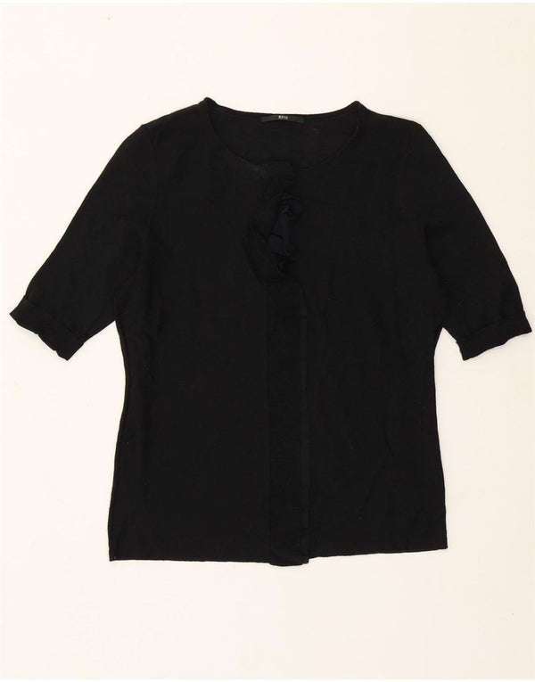 Hugo Boss Damen-Pullover mit Rüschen vorne und Rundhalsausschnitt, Gr. 8, Schwarz