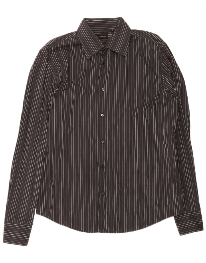 Valentino Herrenhemd Größe 43 17 XL Grau gestreifte Baumwolle