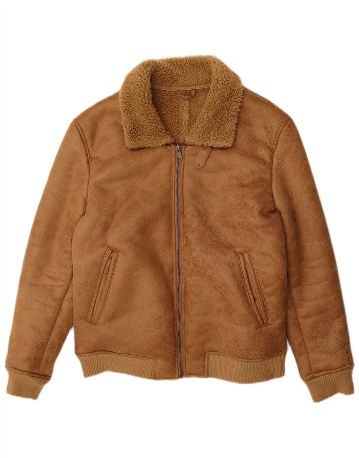 Piombo Herren Kunstpelz-Sherpa-Jacke UK 38 Mittelbeige Polyester