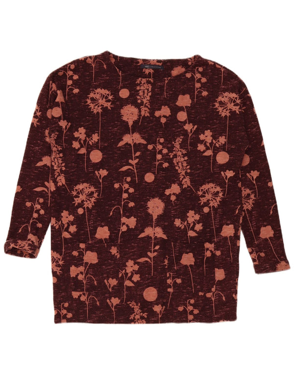 Marks & Spencer Damen Top Langarm UK 12 Medium Burgundy Floral