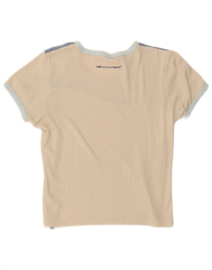 Lee Damen Crop T-Shirt Top UK 16 Large Beige Colourblock