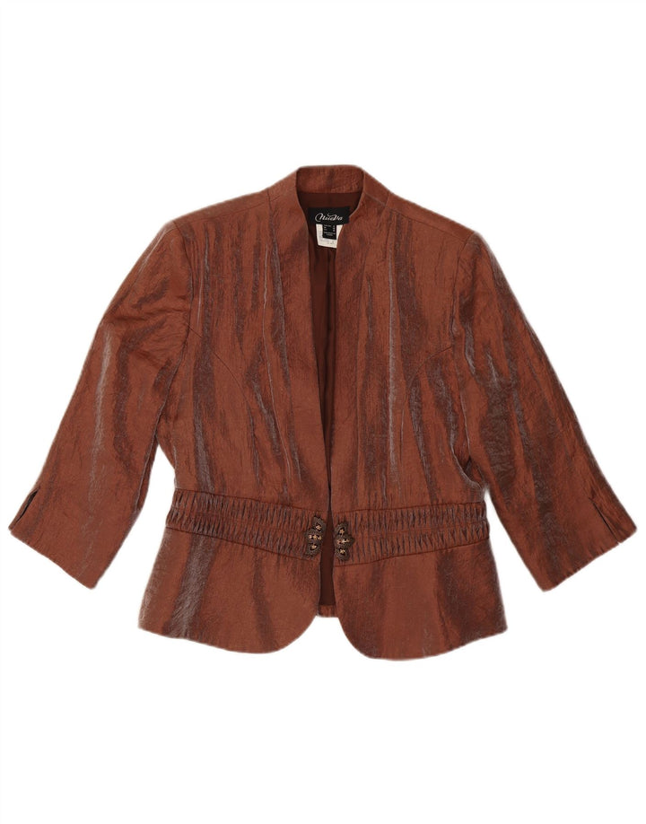 Vintage Damen Blazerjacke mit 3/4-Ärmeln, Gr. 10, Klein, Braun, Viskose