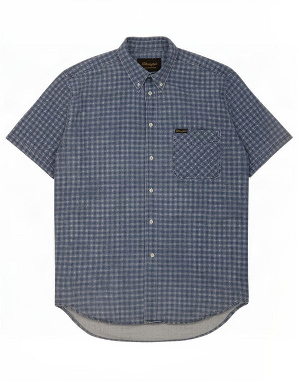 Wrangler Herren-Kurzarmhemd XL, blau kariert, Baumwolle