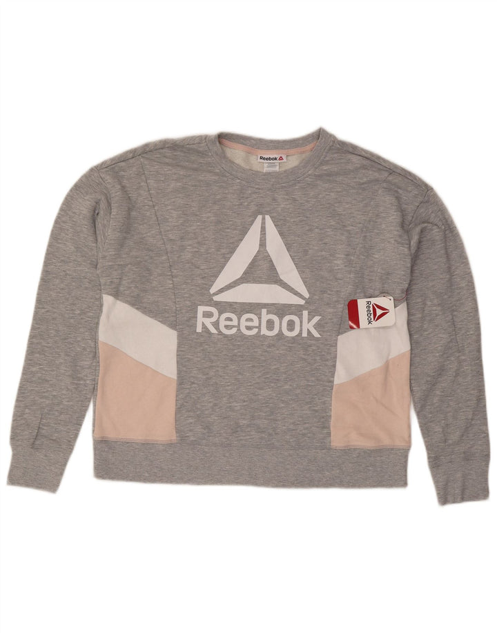 Reebok Womens Graphic Sweatshirt Pullover UK 14 Mittelgrau Farbblock