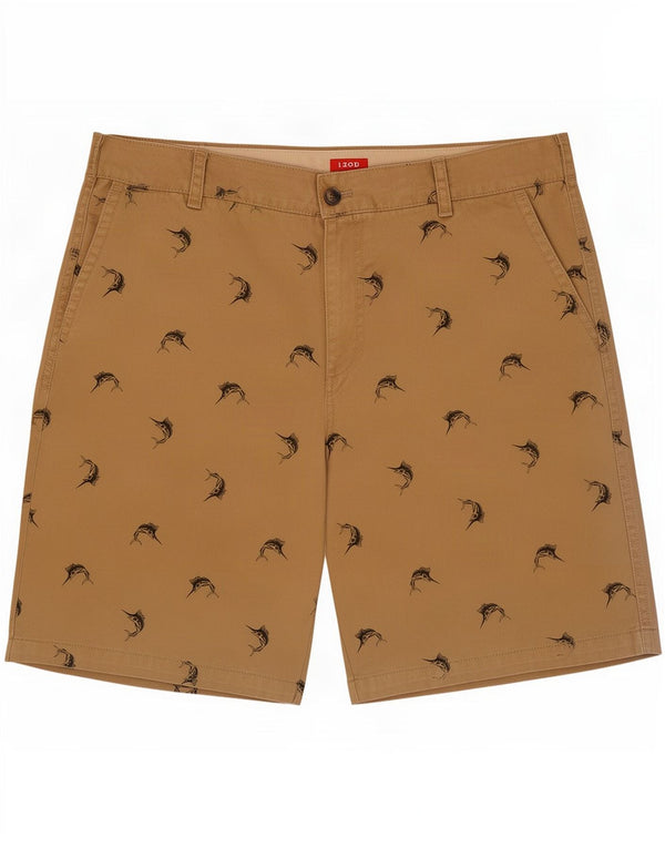 Izod Mens Graphic Chino Shorts Large W36 Beige Cotton