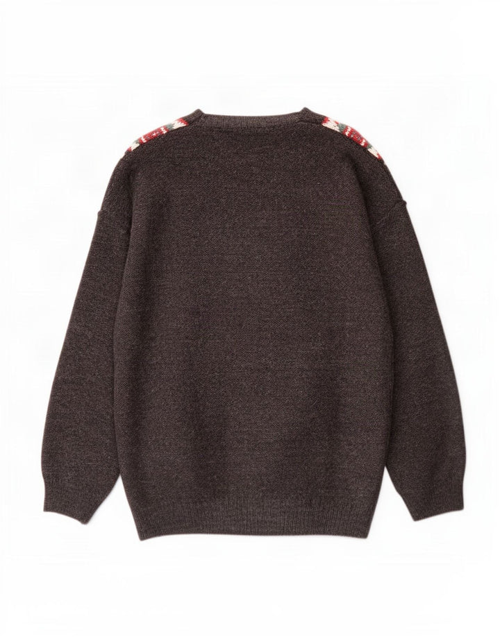 Vintage Herren Pullover mit V-Ausschnitt, groß, grau, geometrisch, Acryl