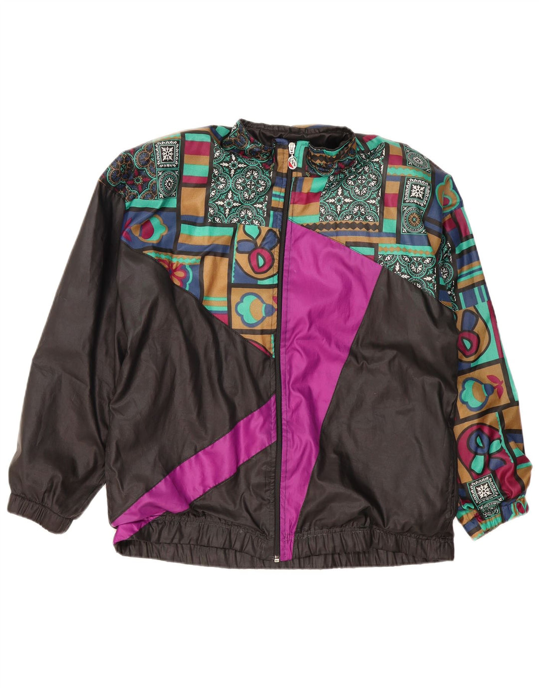 Vintage Herren-Trainingsanzug-Top-Jacke, große schwarze Colourblock-Baumwolle