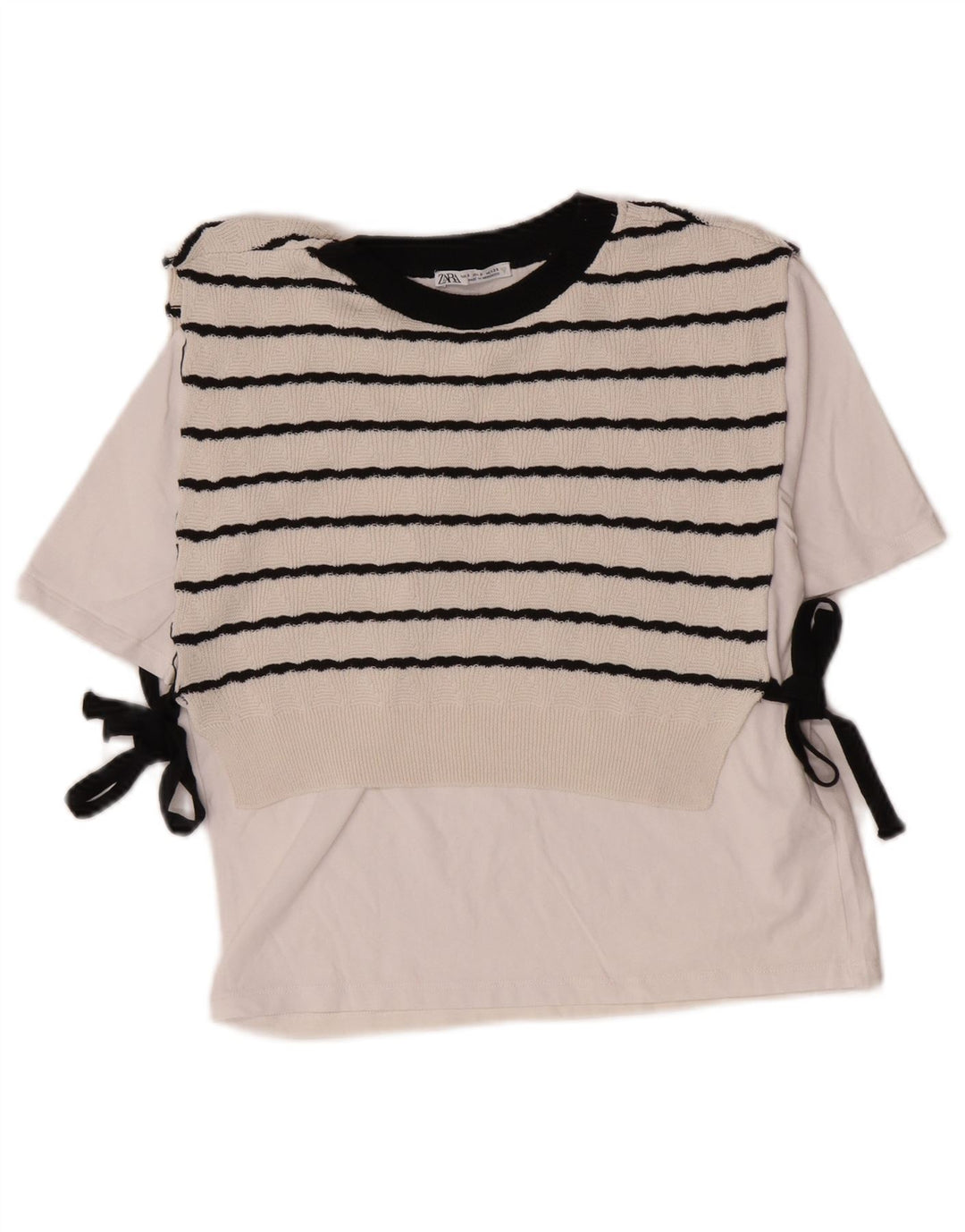 Zara Damen Crop Bluse Top UK 10 Small weiß gestreift Baumwolle