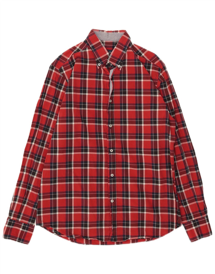 Massimo Dutti Herren-Flanellhemd mit lässiger Passform, großes rotes Karomuster
