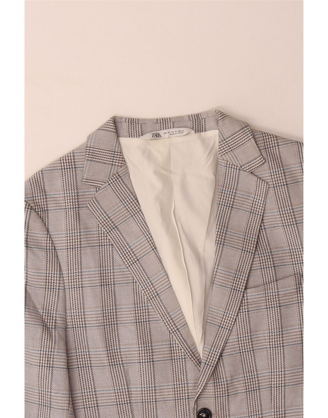 ZARA Herren-Blazer mit 2 Knöpfen, EU 48, mittelgraues Hahnentritt-Polyester