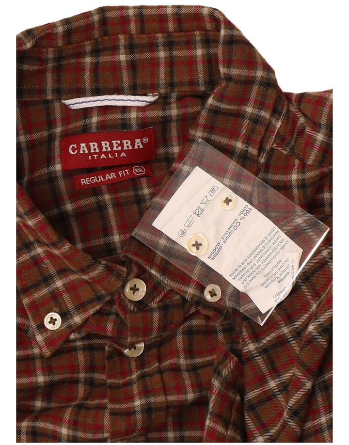 CARRERA Mens Regular Fit Flannel Shirt 2XL Brown Check Cotton