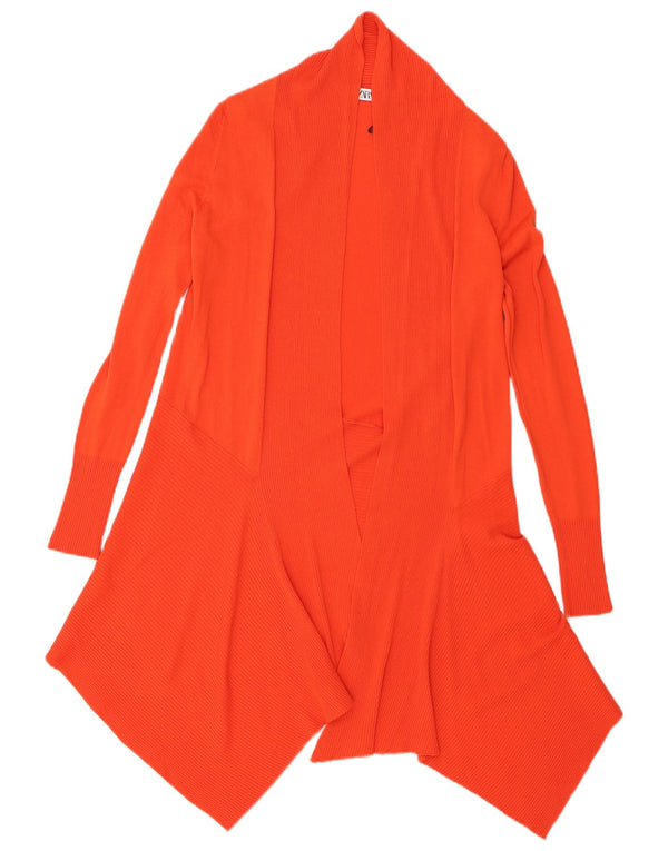 Zara Damen Longline Asymmetrischer Cardigan Pullover UK 10 Small Orange Viskose