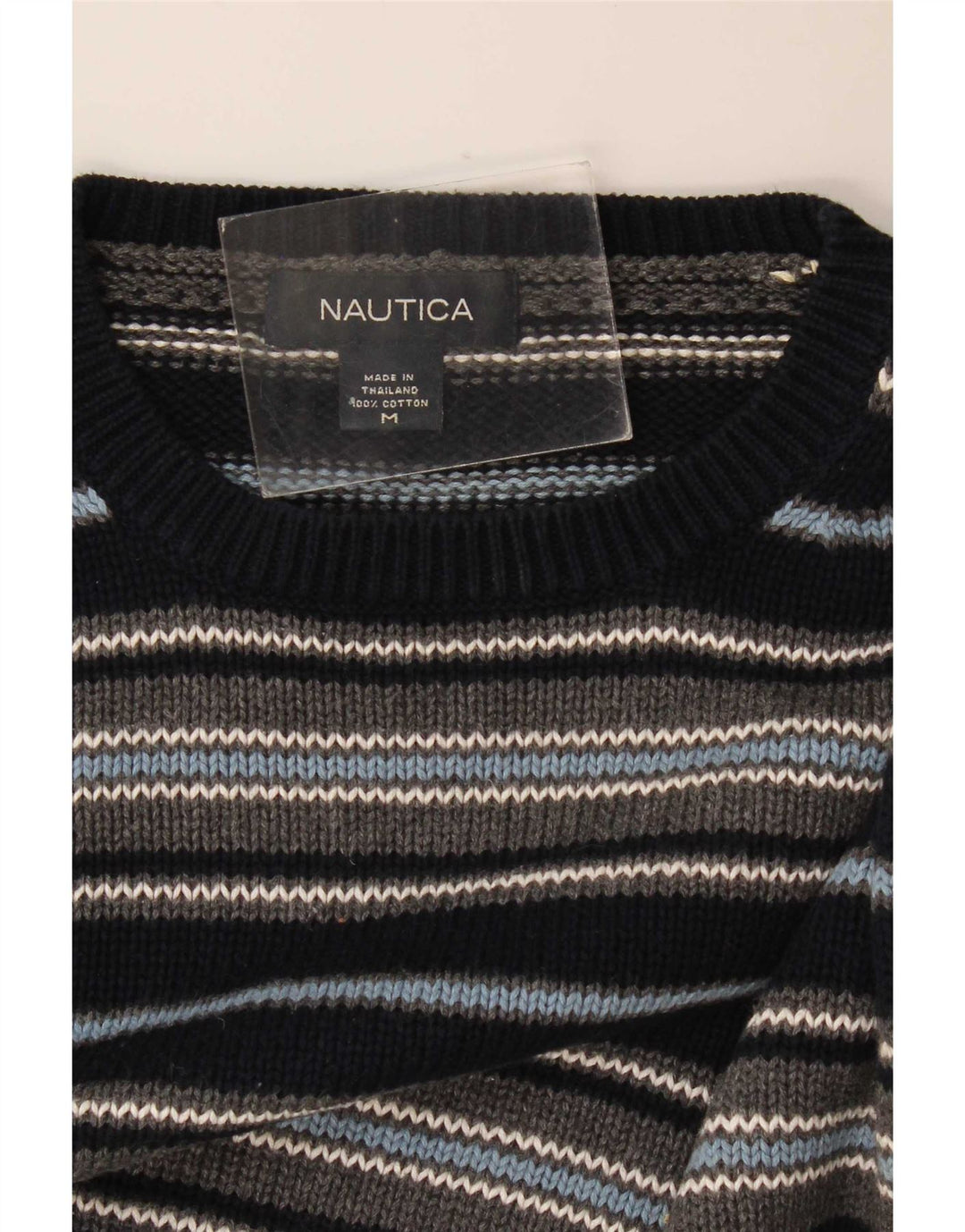 Nautica Herren-Pullover mit Rundhalsausschnitt, mittelgroß, marineblau, gestreift, Baumwolle