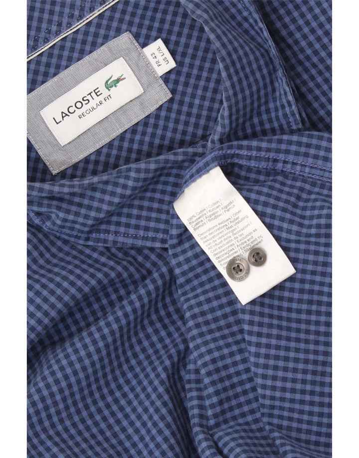 Lacoste Herren-Hemd mit normaler Passform, Größe 43, große blaue Gingham-Baumwolle