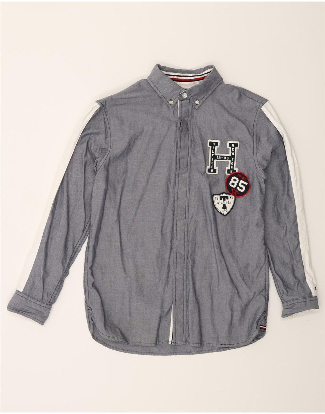 TOMMY HILFIGER Grafikhemd für Jungen, 12–13 Jahre, groß, Grau, Farbblock