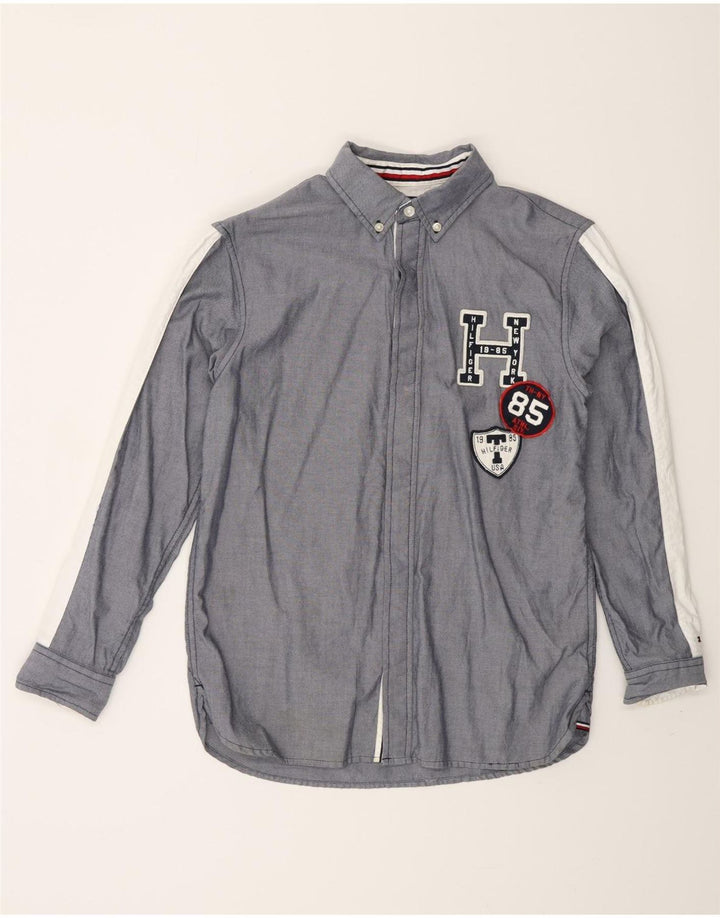 TOMMY HILFIGER Grafikhemd für Jungen, 12–13 Jahre, groß, Grau, Farbblock