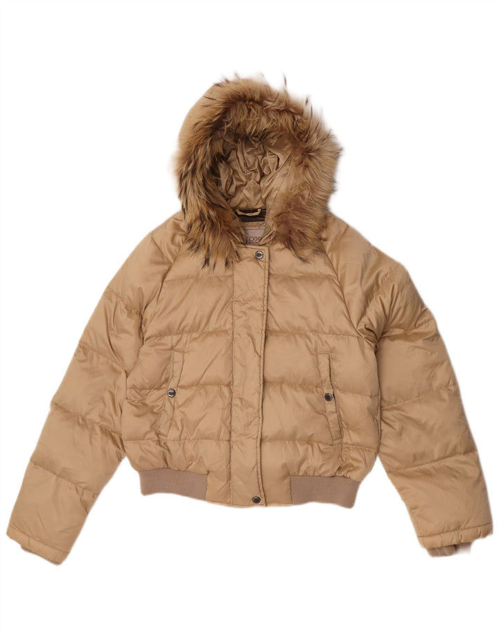 Geox Damen Wattierte Jacke mit Kapuze UK 10 Small Beige Polyamid