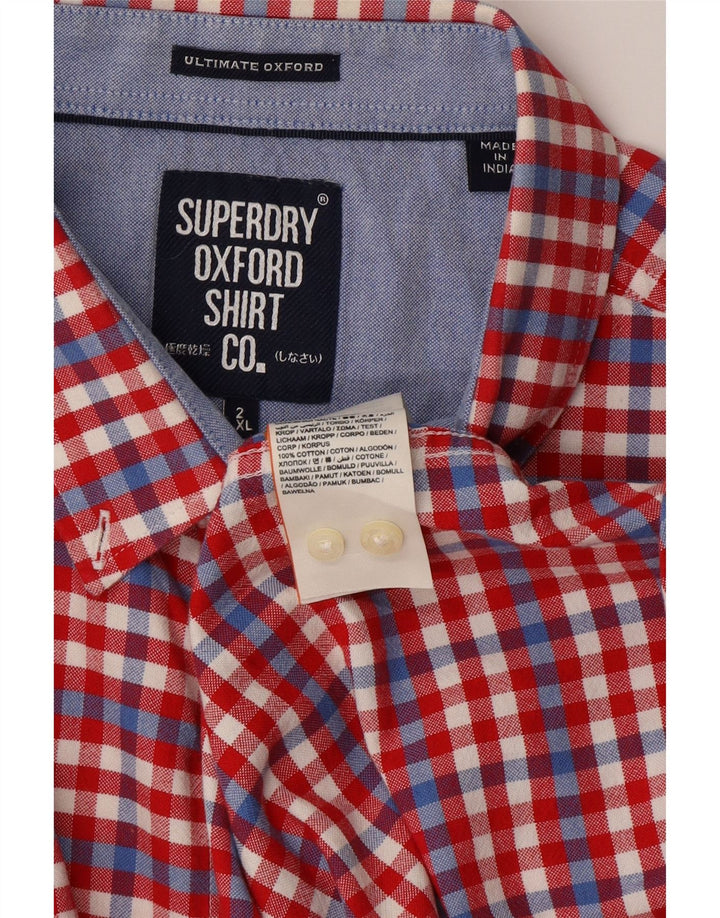 SUPERDRY Herren-Kurzarmhemd 2XL aus rot karierter Baumwolle