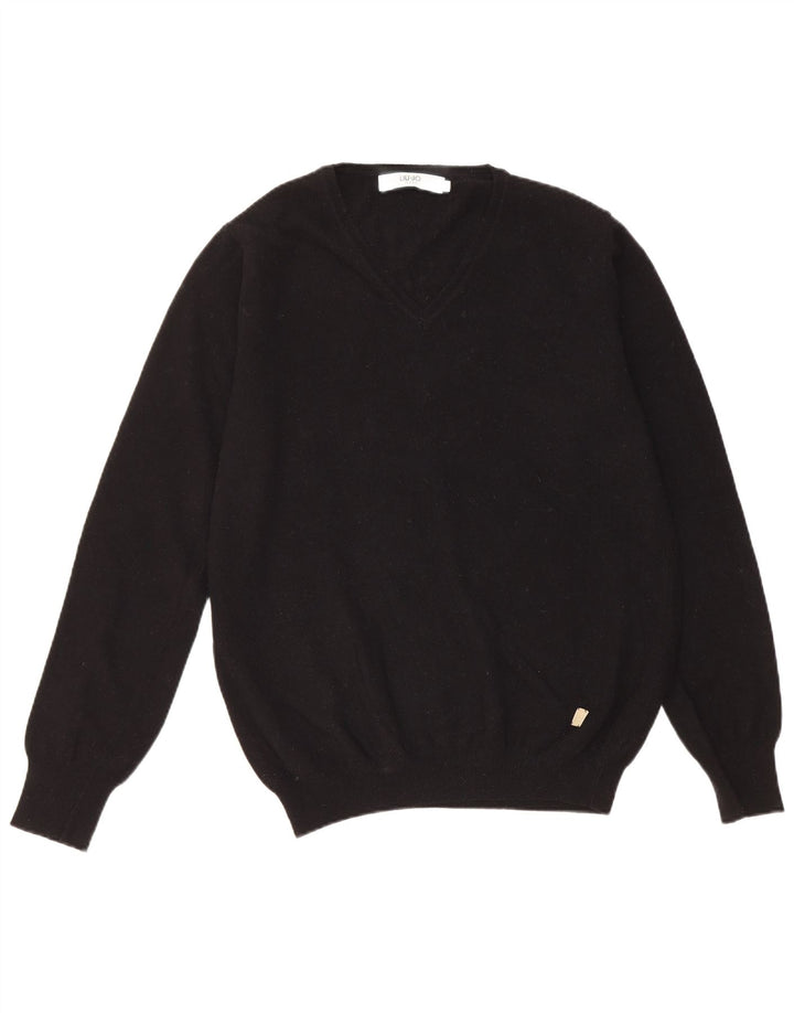 Liu Jo Herren-Pullover mit V-Ausschnitt, groß, schwarze Schurwolle