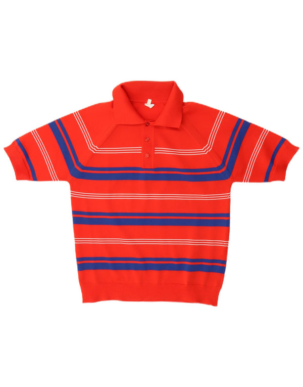 Vintage Womens Polo Neck Jumper Sweater UK 14 Medium Red Striped