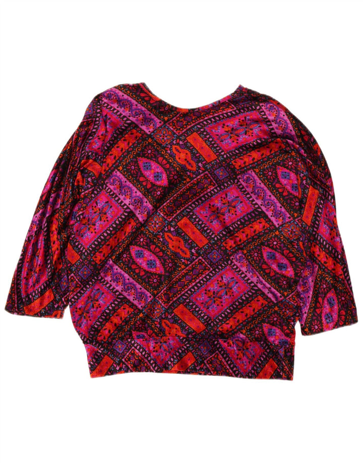 Vintage Damen 3/4 Ärmel Bluse Top UK 14 Medium Mehrfarbig Retro