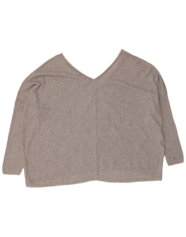 Zara Womens Oversized V-Neck Jumper Sweater UK 14 Medium Grey