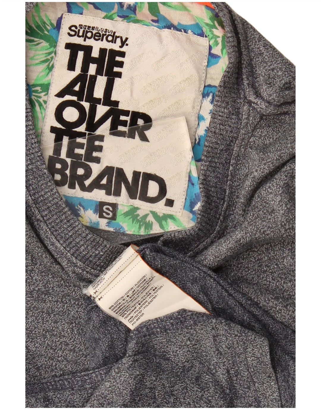 Superdry T-Shirt-Oberteil für Herren, Größe S, grau gefleckte Baumwolle