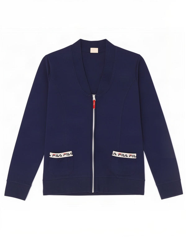 Fila Womens Tracksuit Top Jacket UK 14 Medium Navy Blue Cotton