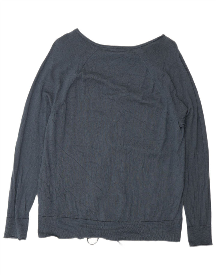Jigsaw Womens Front Tie Top Langarm UK 16 Große Marineblaue Seide