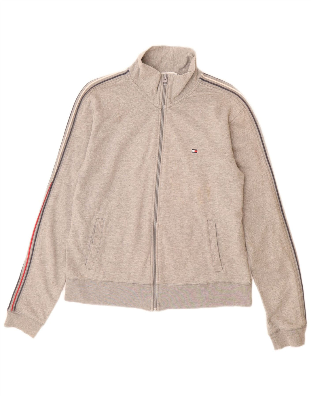 TOMMY HILFIGER Womens Tracksuit Top Jacket UK 14 Medium Grey Cotton