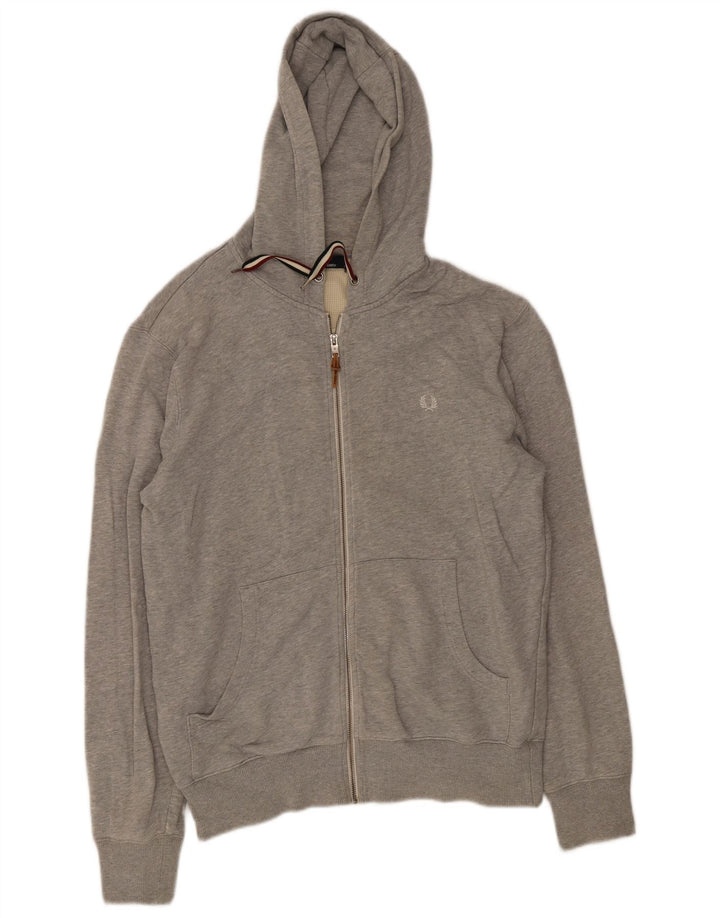 Fred Perry Herren-Kapuzenpullover mit Reißverschluss, groß, graue Baumwolle