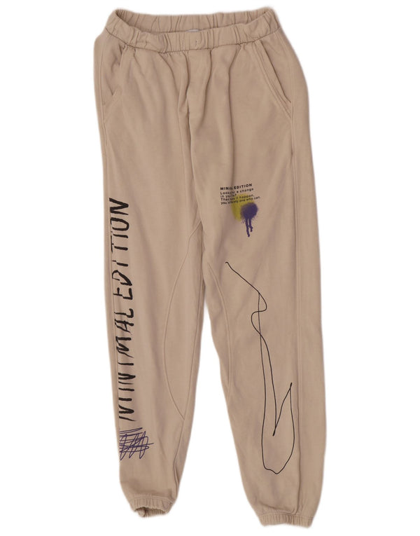 Zara Mädchen-Trainingshose mit Grafik, Jogginghose, 13–14 Jahre, beige Baumwolle