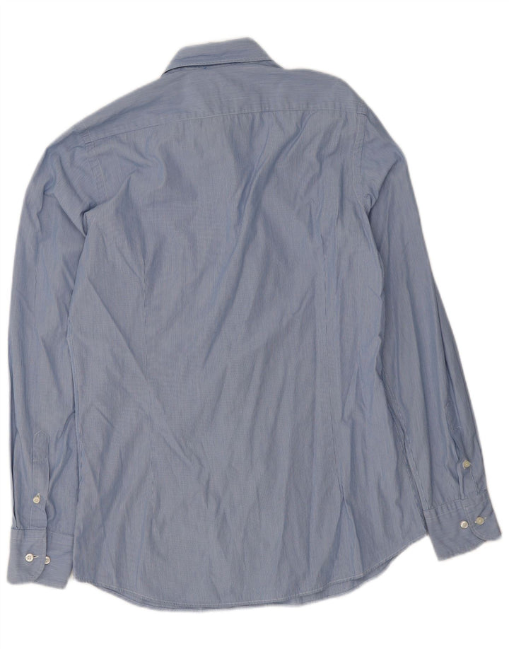 Massimo Dutti Herren Slim-Fit-Hemd, kleine blaue Nadelstreifen-Baumwolle