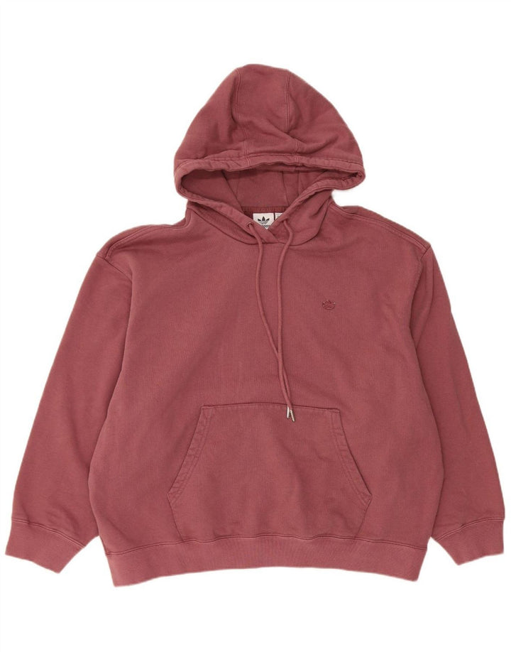 ADIDAS Womens Oversized Hoodie Jumper UK 14 Medium Maroon Cotton