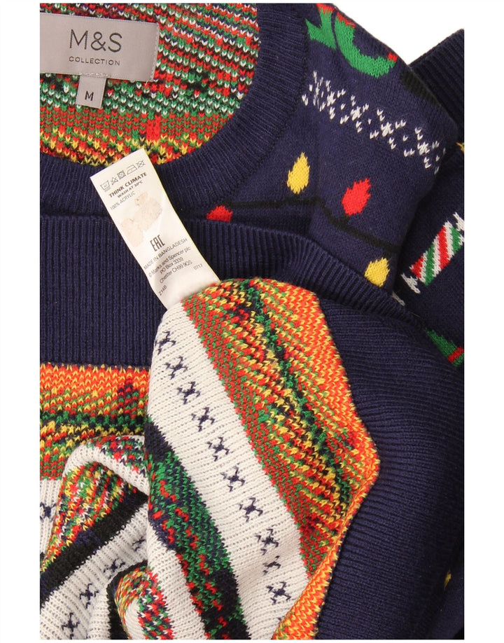 Marks & Spencer Herren-Pullover mit Rundhalsausschnitt, mittelgroß, Marineblau, Weihnachten