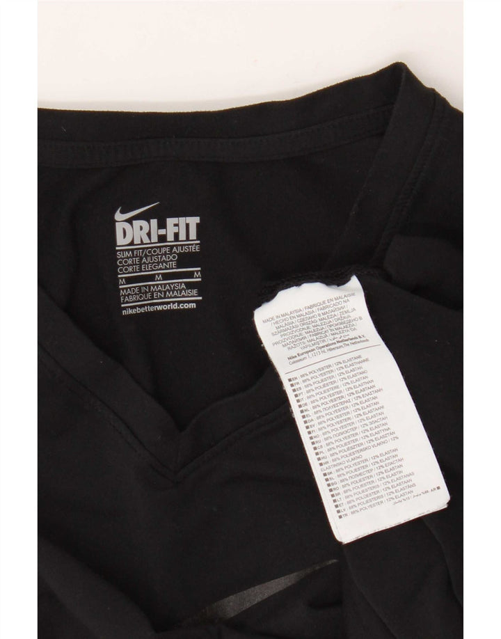 Nike Damen Dri Fit Slim Graphic T-Shirt Top UK 12 Medium Schwarz Polyester