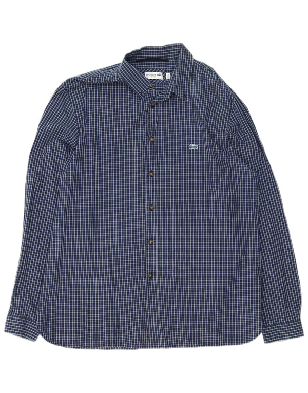 Lacoste Herren Slim Fit Hemd Größe 45 2XL Marineblau karierte Baumwolle