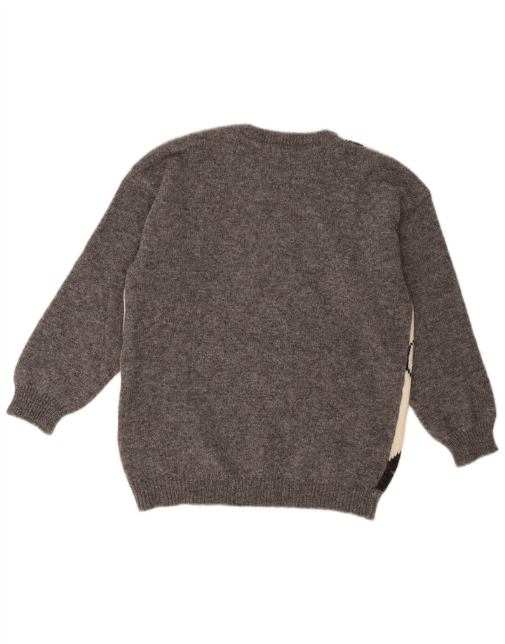 Benetton Damen-Pullover mit Rundhalsausschnitt, Gr. 10, Größe S, Grau Argyle/Diamant