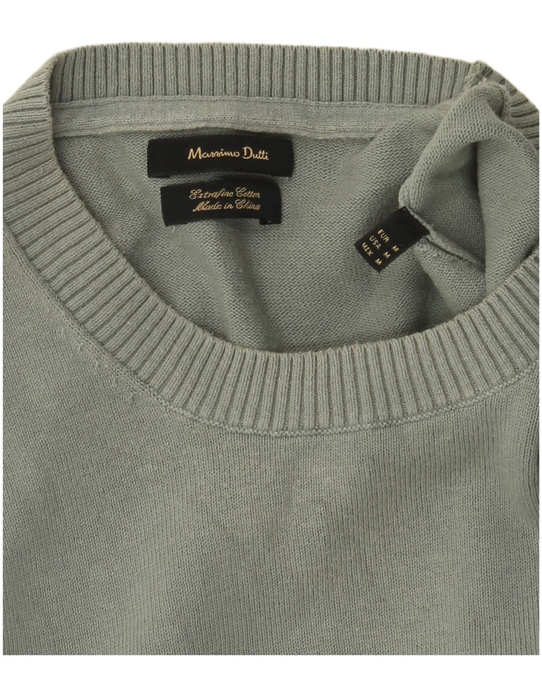 Massimo Dutti Herren-Pullover mit Rundhalsausschnitt, Mittelgrün