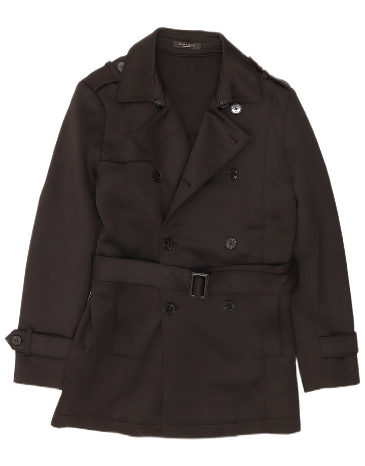 Zara Herren Trenchcoat UK 38 Medium Schwarz Polyester