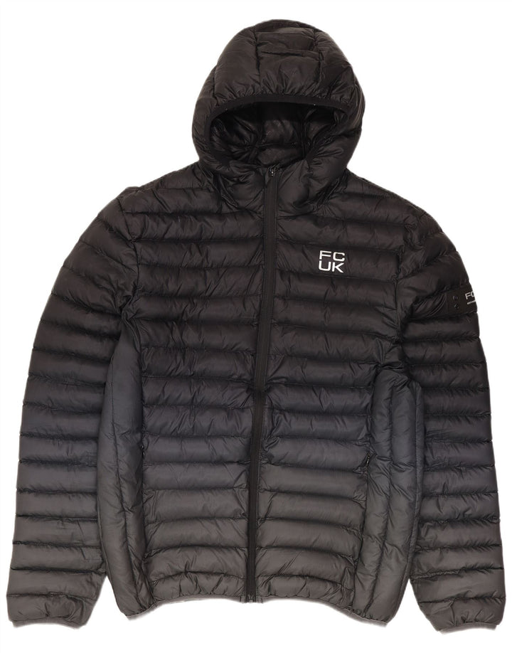 Fcuk Wattierte Herrenjacke mit Kapuze, UK 38, Mittelschwarz, Colourblock-Polyester