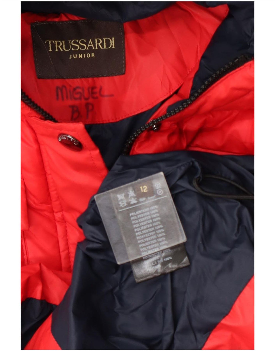Trussardi Wattierte Jacke mit grafischer Kapuze für Jungen, 11–12 Jahre, rotes Polyester
