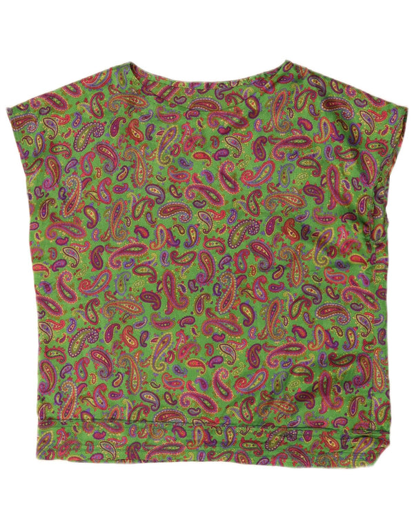 Vintage Damen Ärmelloses Blusentop UK 16 Großes grünes Paisley