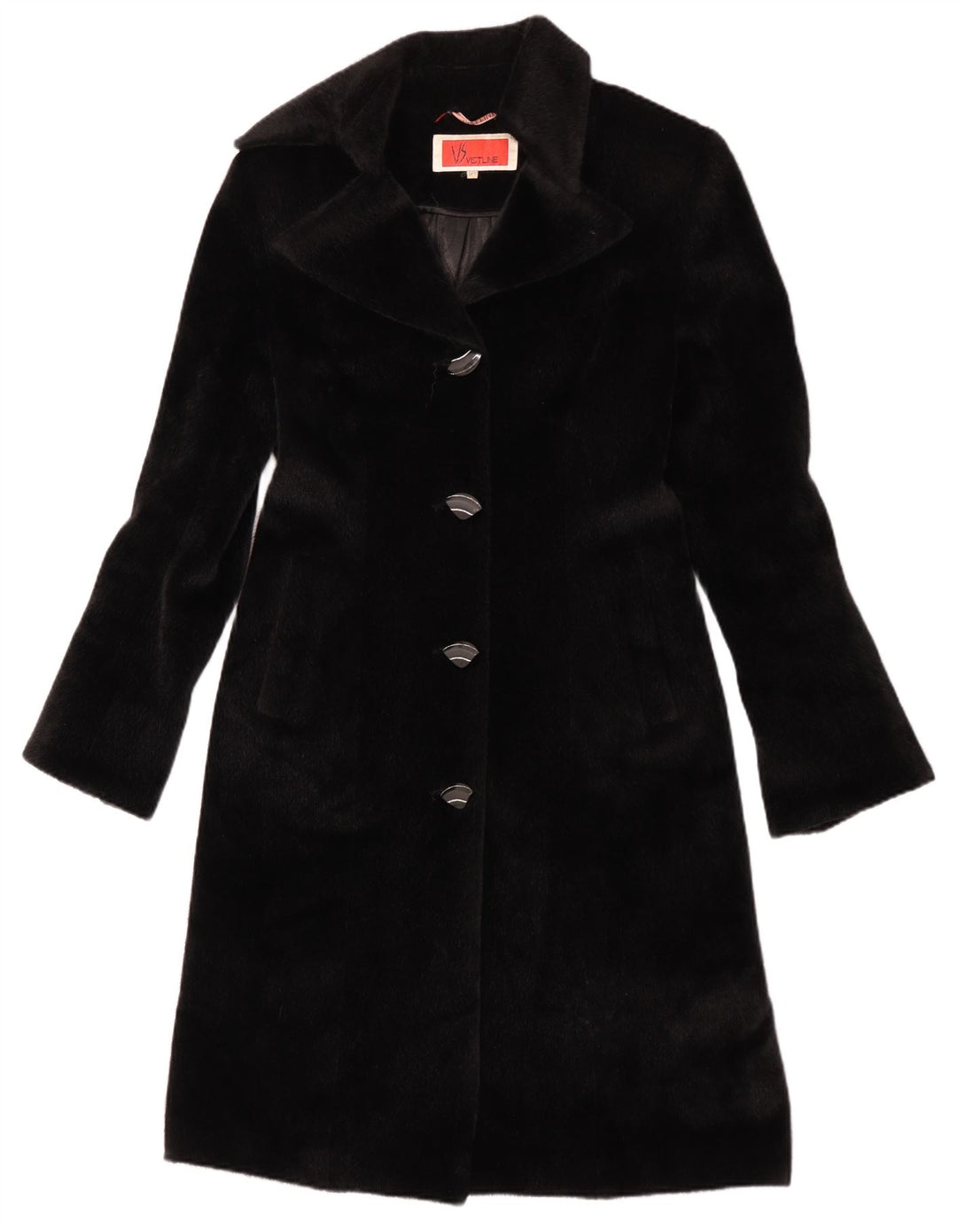 Vintage Damen Kunstfellmantel IT 42 Mittelschwarzes Polyester