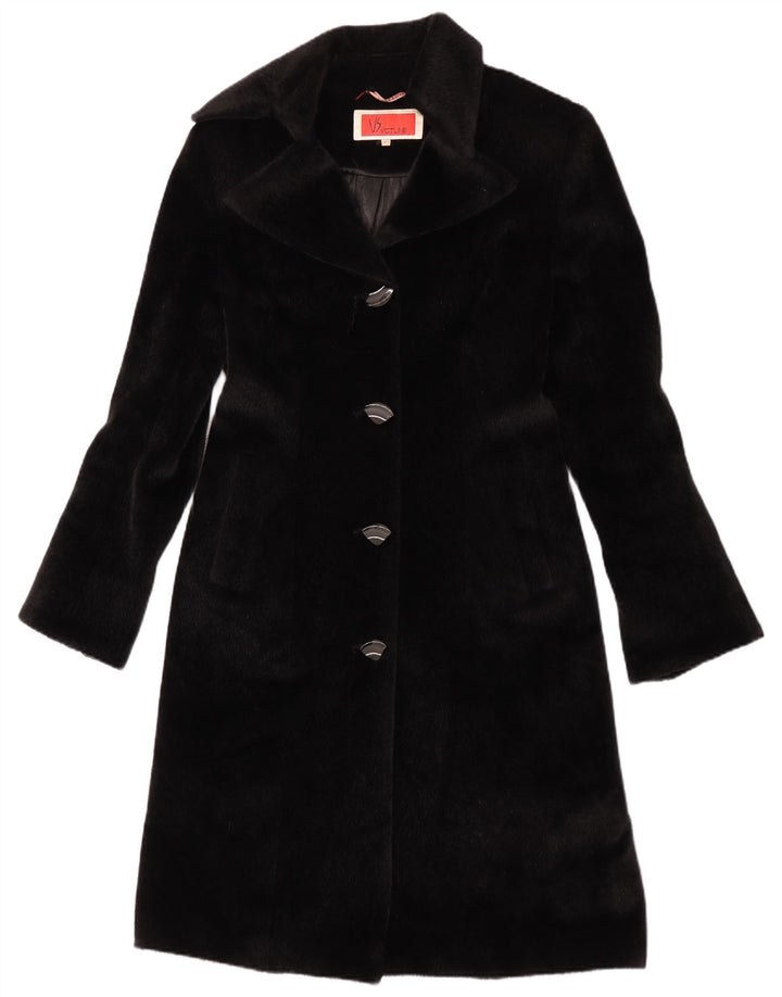 Vintage Damen Kunstfellmantel IT 42 Mittelschwarzes Polyester