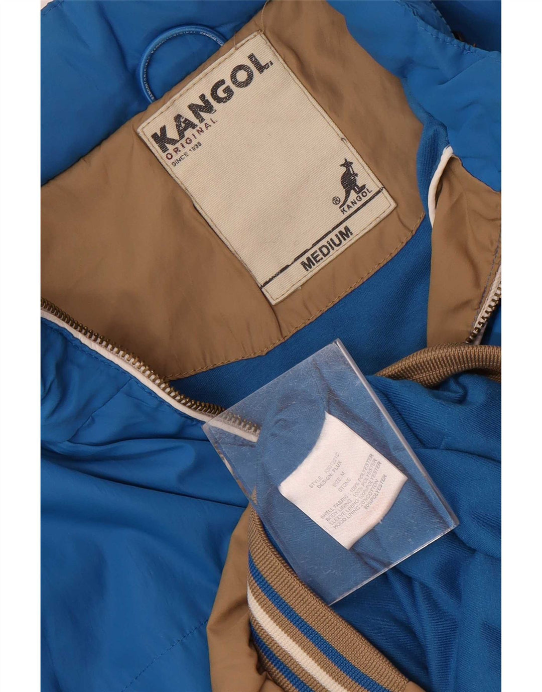 Kangol Herren-Bomberjacke mit Kapuze, UK 38, mittelbraunes Farbblock-Polyester
